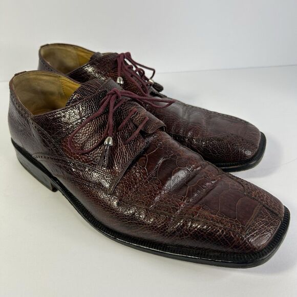 David Eden Mens 10.5 Brown Leather Lace Up Dress Derby Handmade Reptile Square main image 4